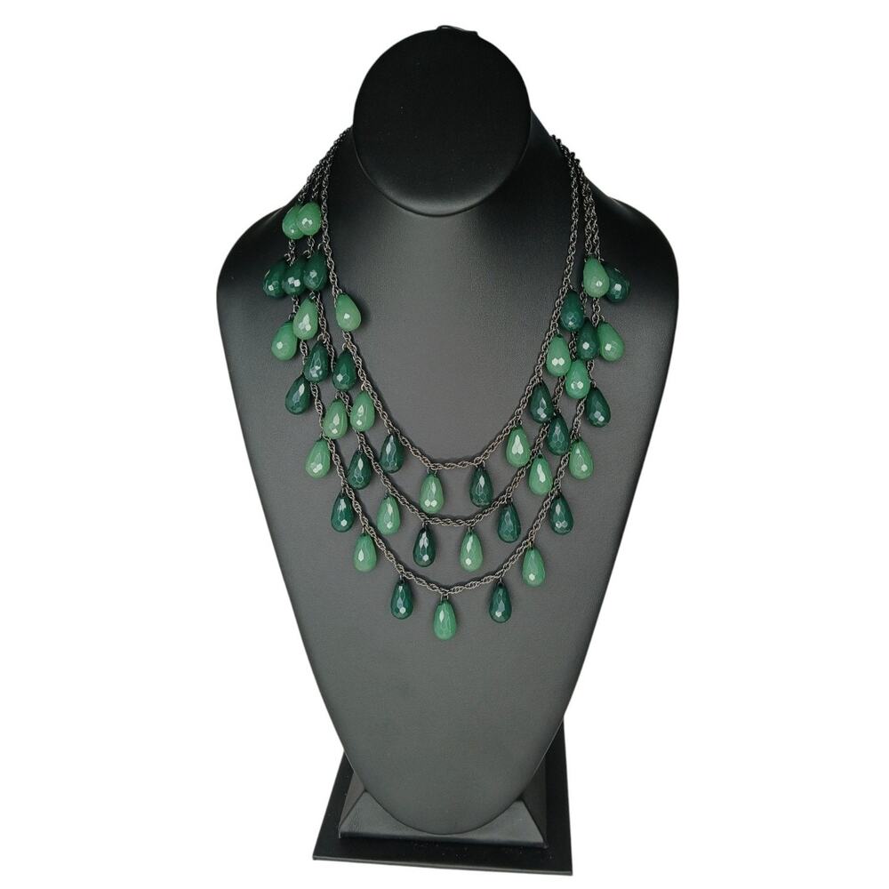Joan Rivers Gunmetal & Green Teardrop Multi-Strand Statement Necklace 18"-21"